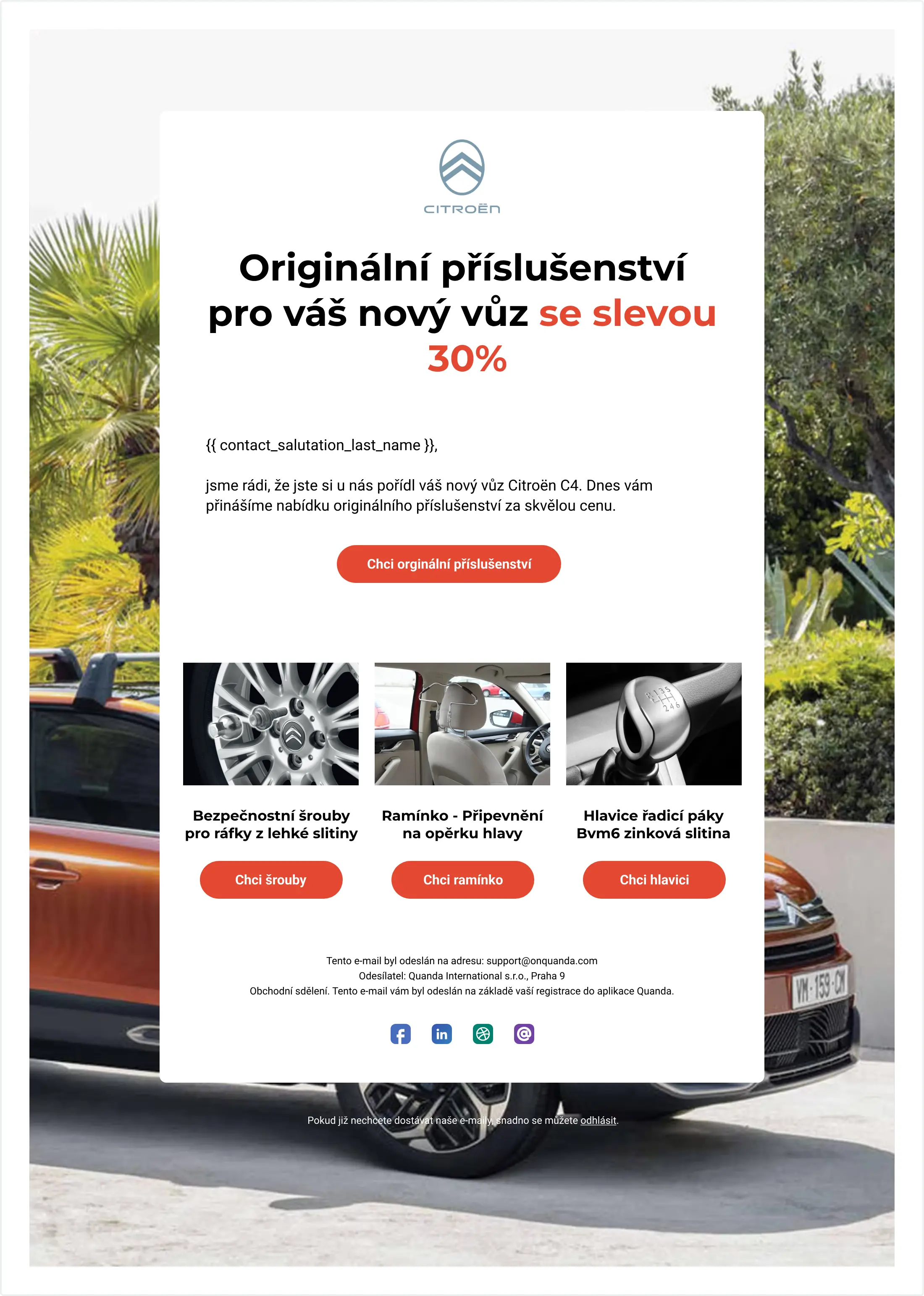 Przykładowy e-mail z ofertą oryginalnych akcesoriów do Citroëna C4