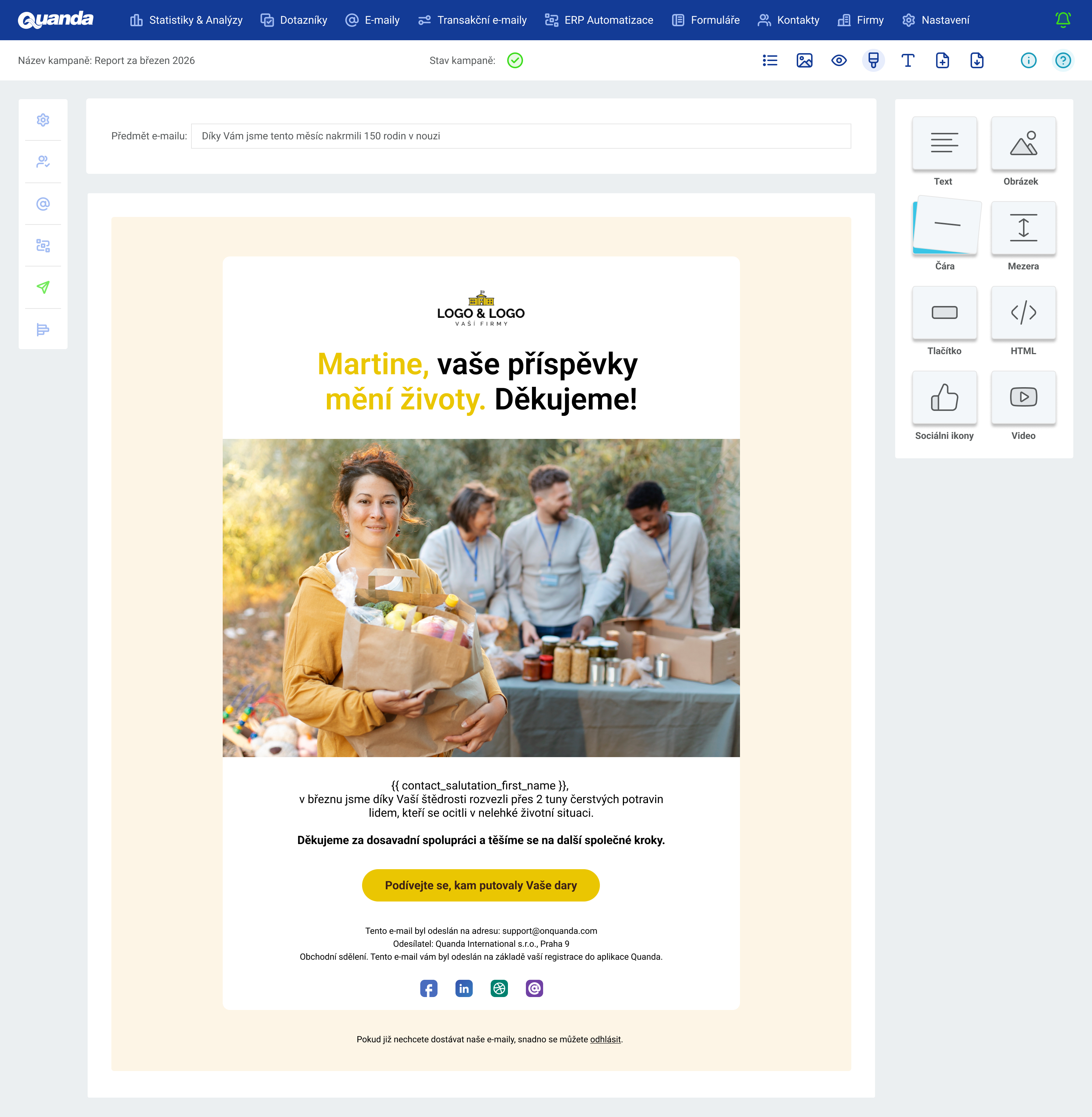 Quanda dla organizacji non-profit, e-mail do darczyńców